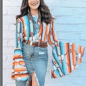 Baha Ranch Western Wear Serape Bullhead Top